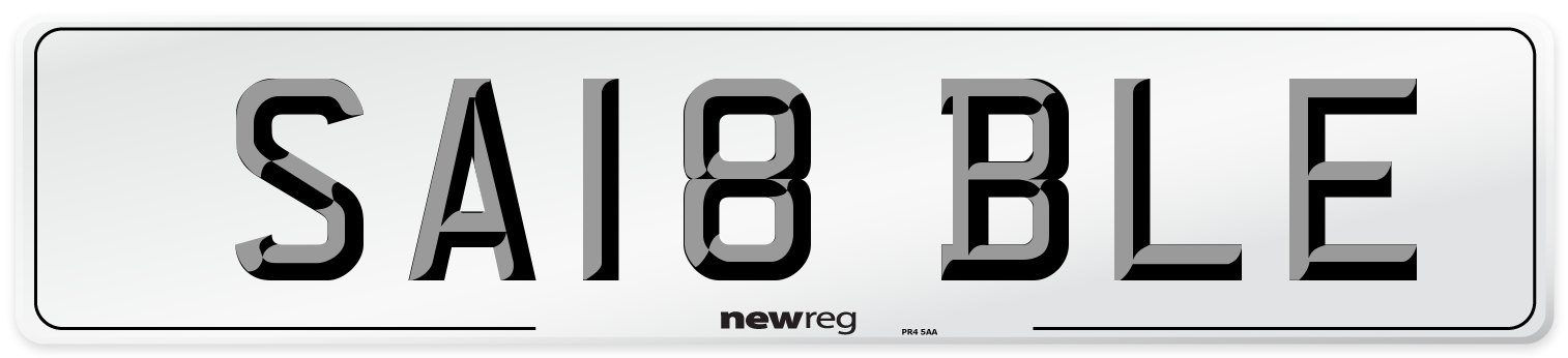 SA18 BLE Number Plate from New Reg